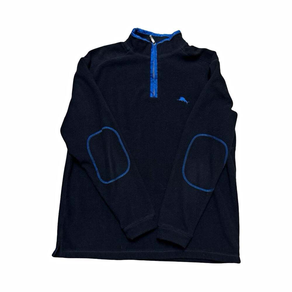 Tommy Bahama Men’s Black Blue Solid Fleece 1/4-Zip Mock Neck Sweatshirt M